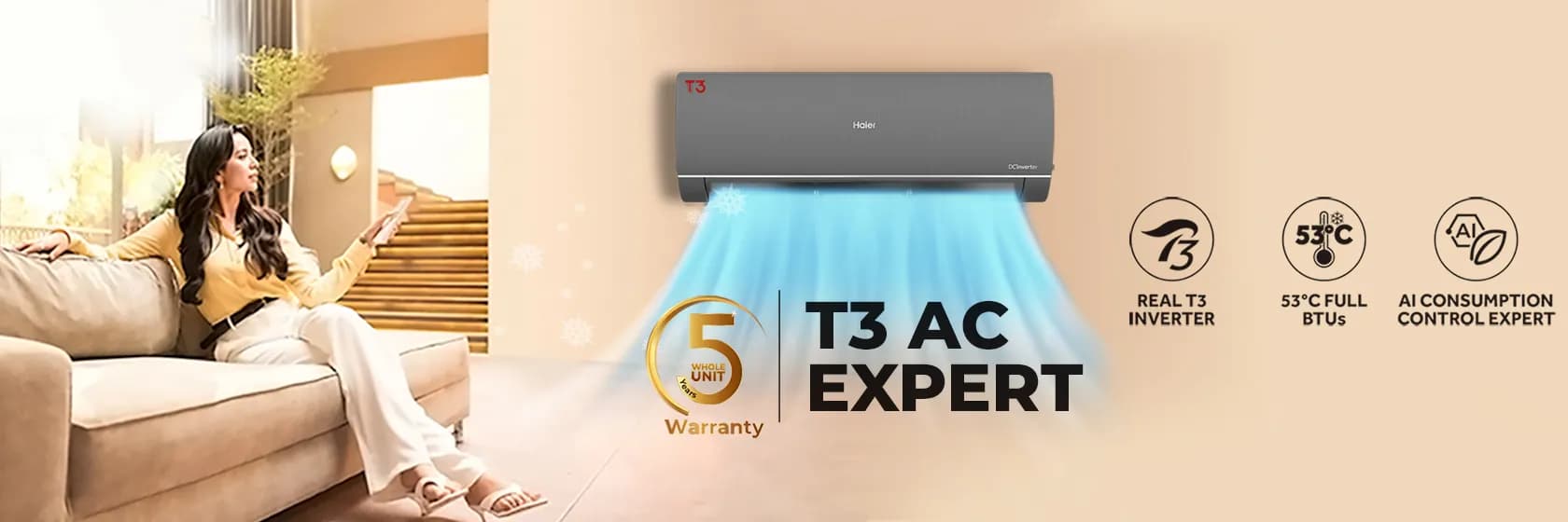 Haier T3 AC Expert — real inverter cooling