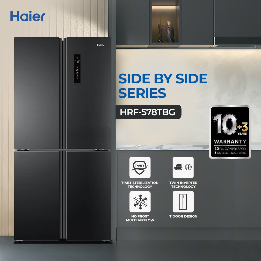 Haier HRF-578TBG Side by Side - T-Door Design - No Frost - Inverter Refrigerator - Brand Warranty
