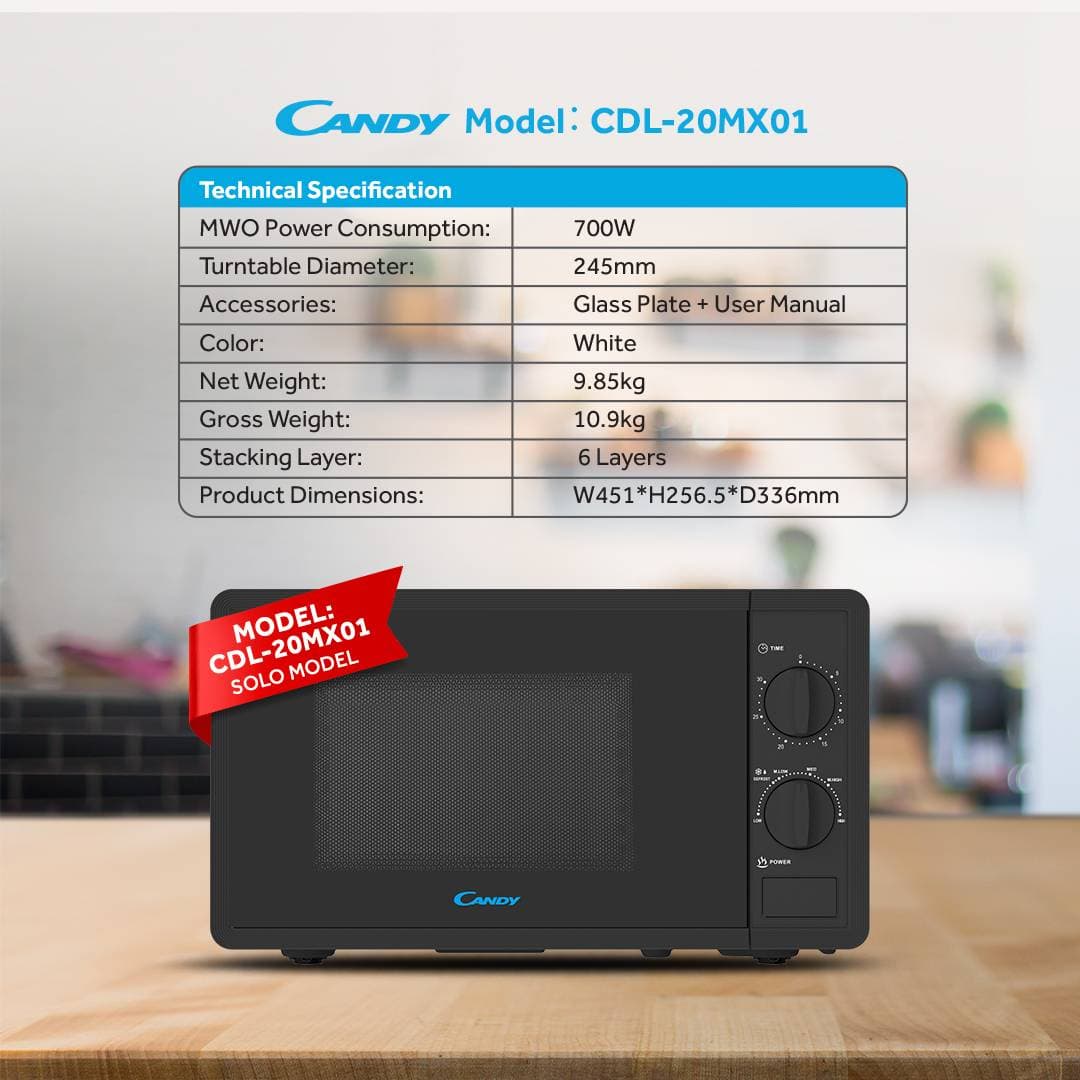 Candy - CDL-20MX01 - 20L Solo Microwave Oven thumbnail 2