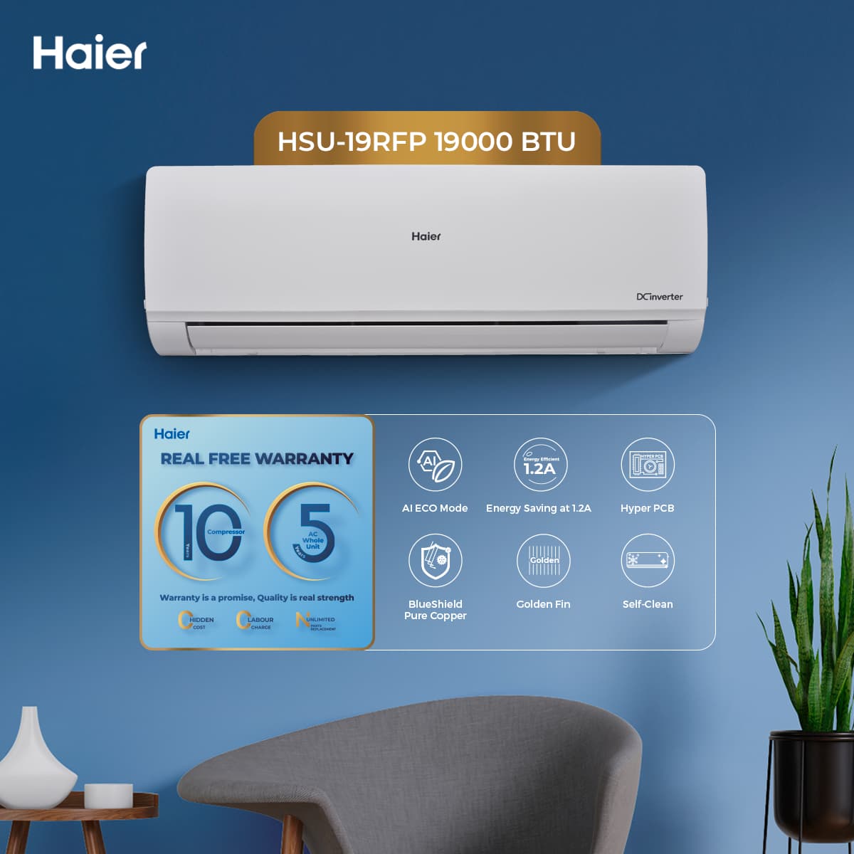 HSU-19RFP - 1.5 Ton RF Series DC Inverter -19,000 BTU's