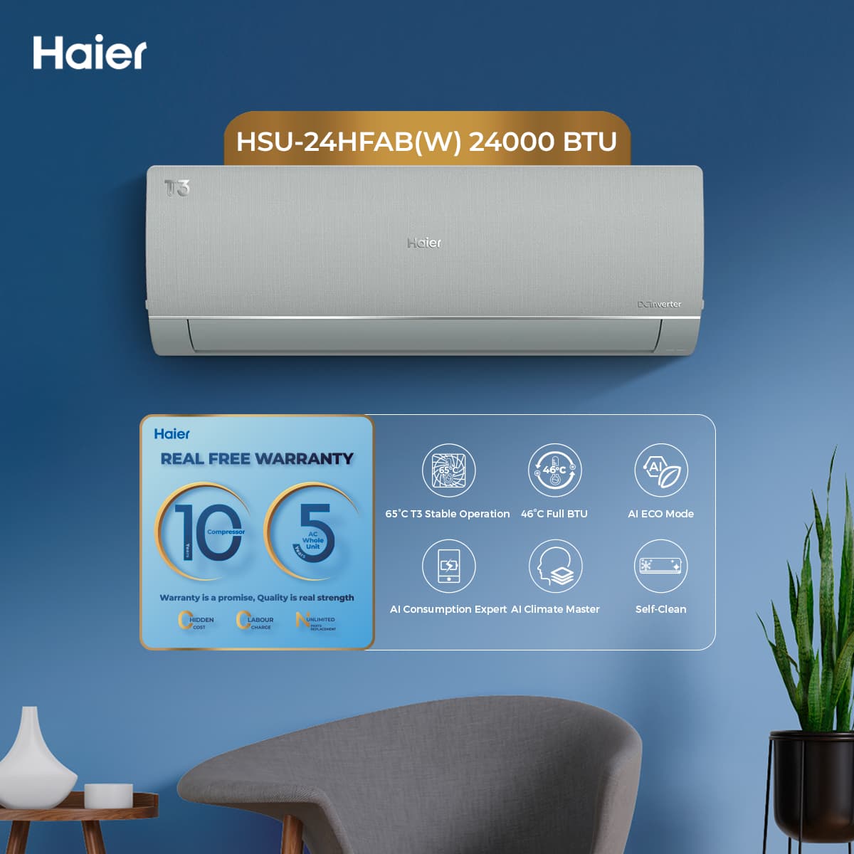 HSU-24HFAB(W)-T3 Series 2 Ton DC Inverter- (24,000 BTU's)