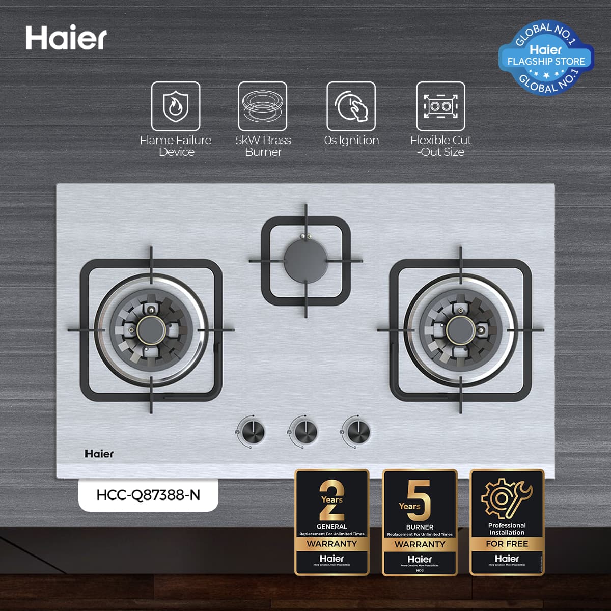 Haier HCC-Q87388 Kitchen Natural Gas Stove/Hob - Haier Warranty - Free Professional Installation on Call