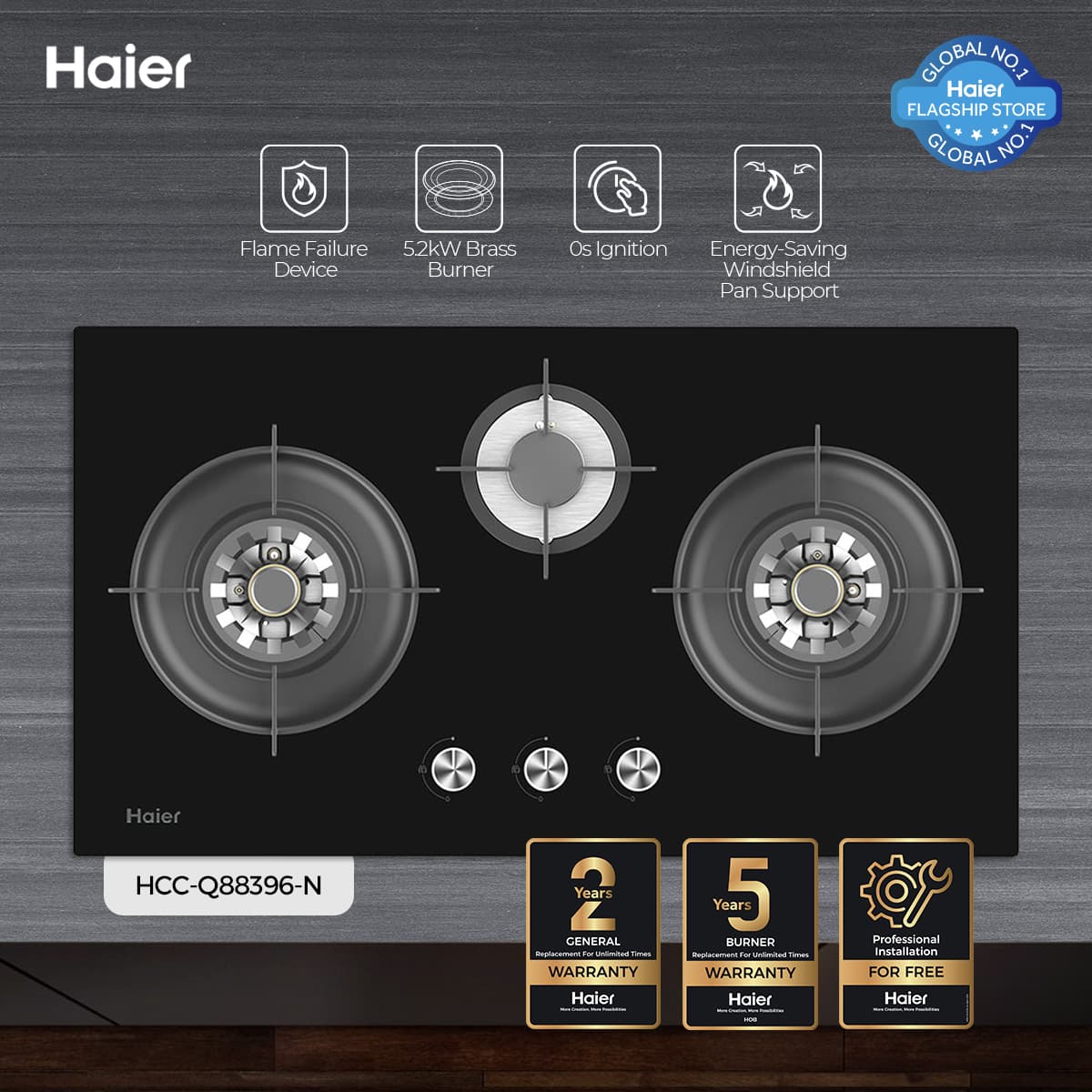 Haier HCC-Q88396 Kitchen Natural Gas Stove/Hob - Haier Warranty - Free Professional Installation on Call