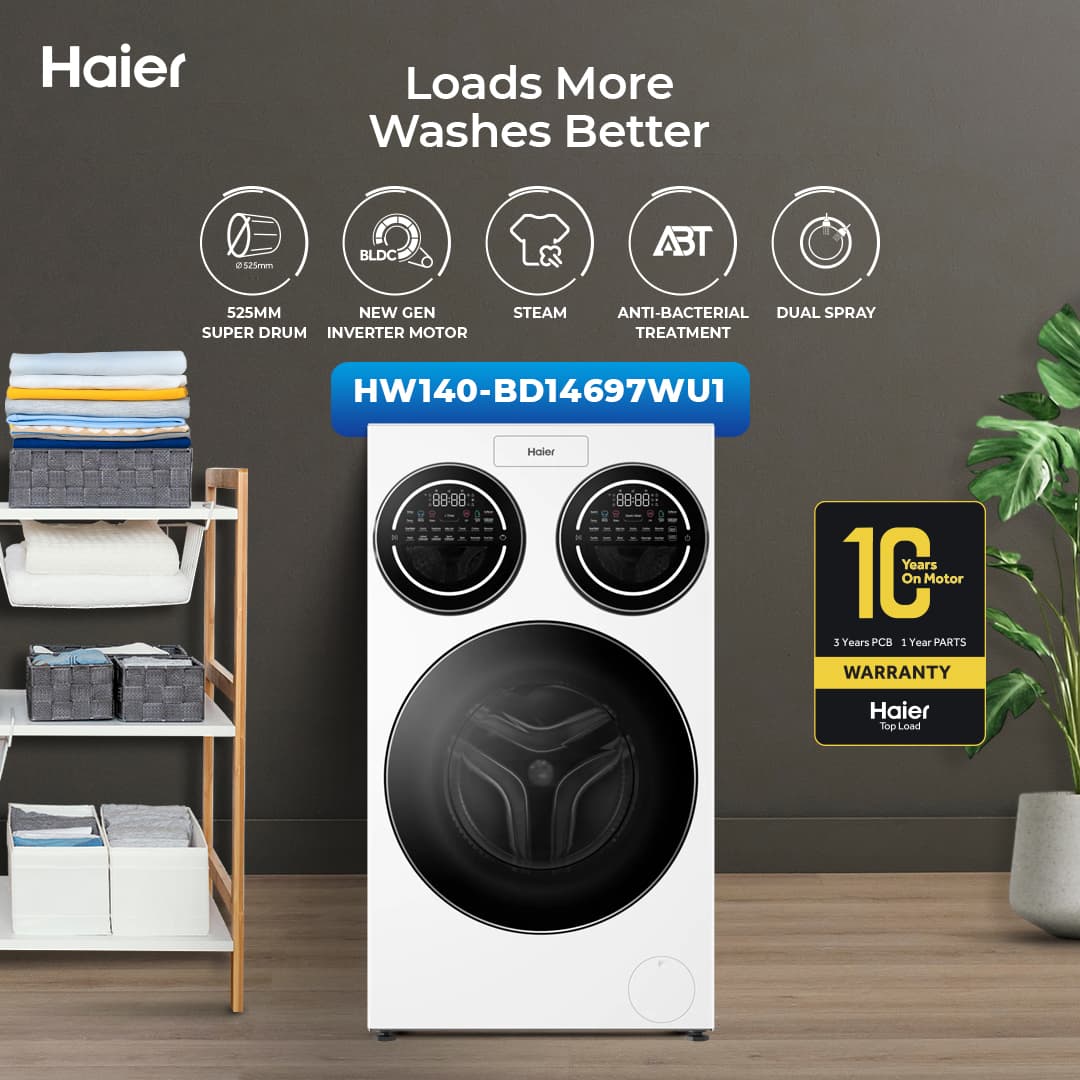 Haier - HW140-BD14697WU1 - 3-drum 14kg Front Load Fully Automatic Washing Machine - Haier Warranty