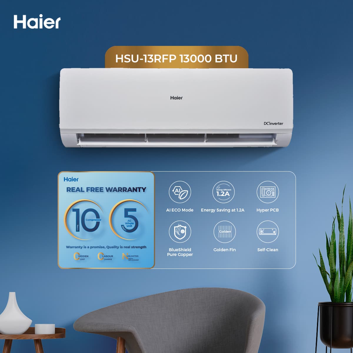 HSU-13RFP - 1 Ton RF Series DC Inverter - 13,000 BTU's